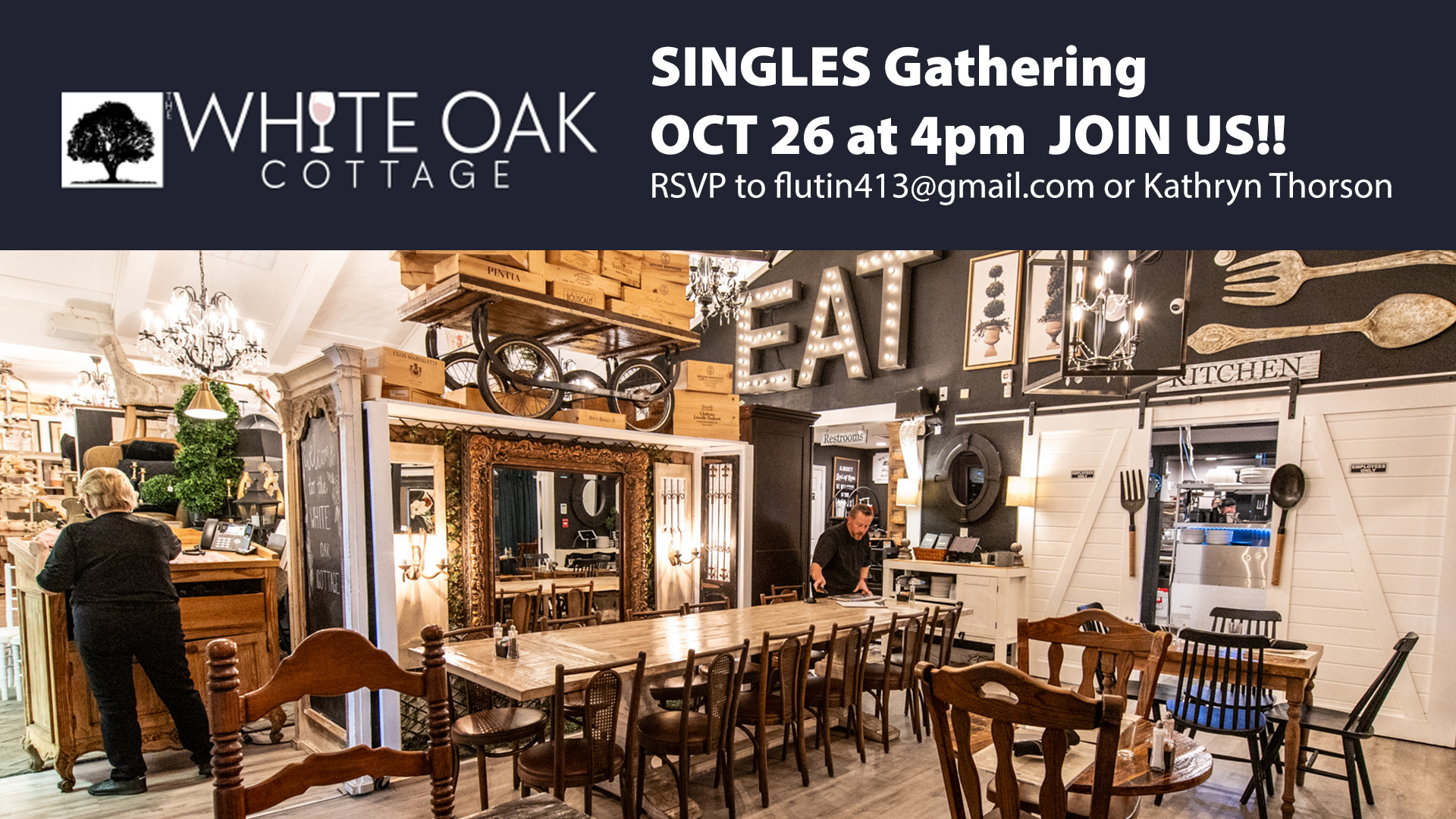 Singles Gathering at The White Oak Cottage Oct 26